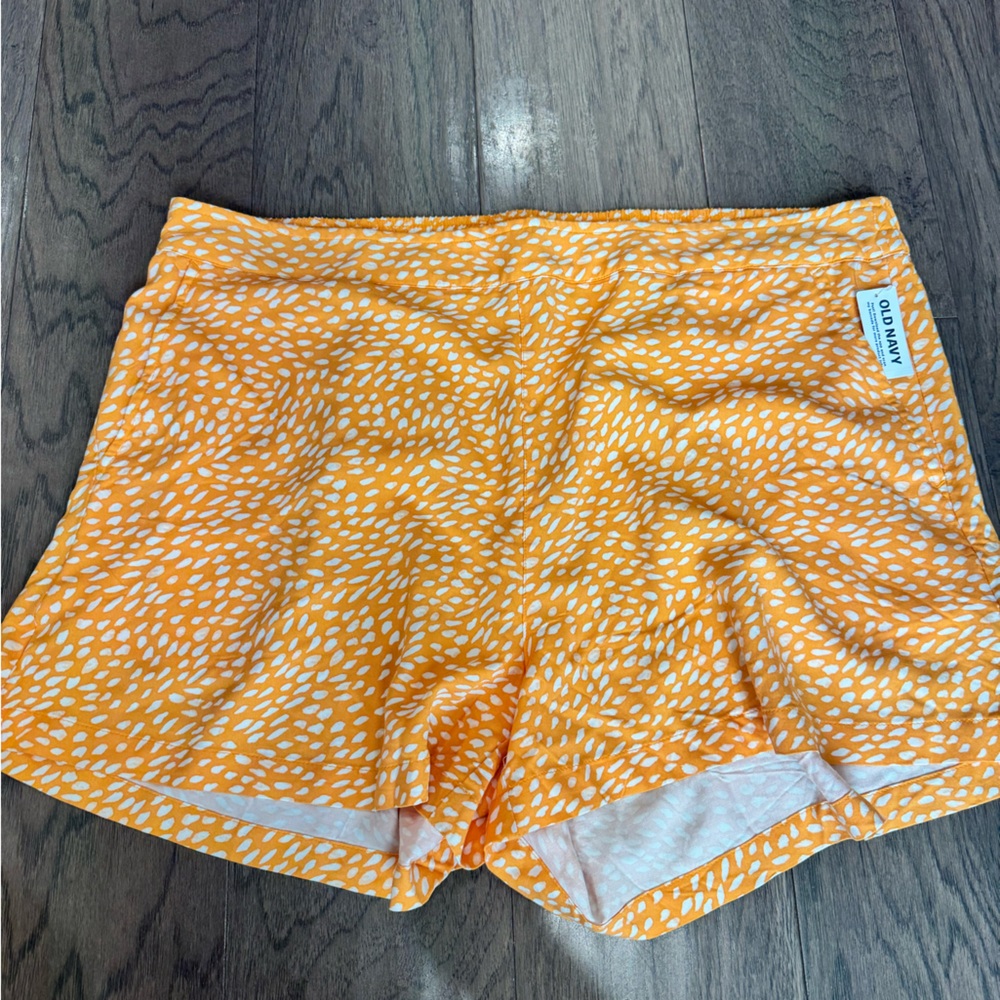 Old Navy Pull On Shorts Womens XXL Orange White Pattern Elastic Summer NWT